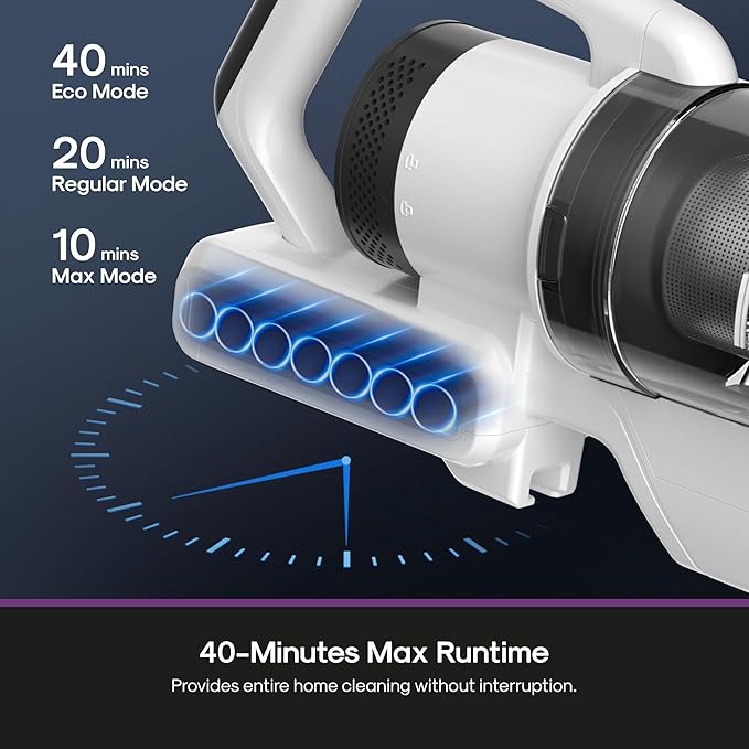 Eureka Cordless Vacuum Cleaner Anti-Tangle Brushroll Rechargeable Stick Vacuum Lightweight for Carpet Hard Floor Pet Hair White NEC280WH