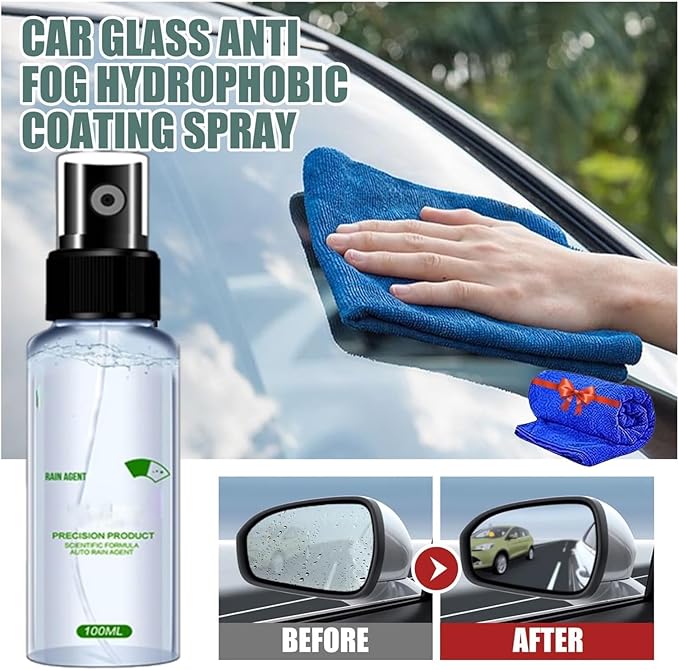 Fog and Rainproof Agent for Automobile Glass Glass Anti-Fog Rainproof Agent Anti-Fog Car Defogger Glass Cleaner Spray for Automotive Interior Glass and Mirrors(Transparent2pc)