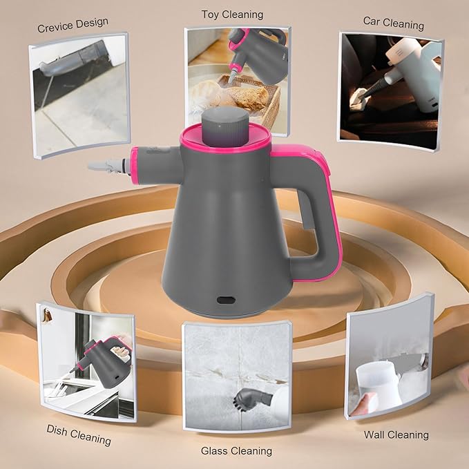 Handheld Steam Cleaner 1000W Multipurpose Steam Cleaner for Home Car Bathroom Grease with Accessories and Safety Valve (US Plug 110v)