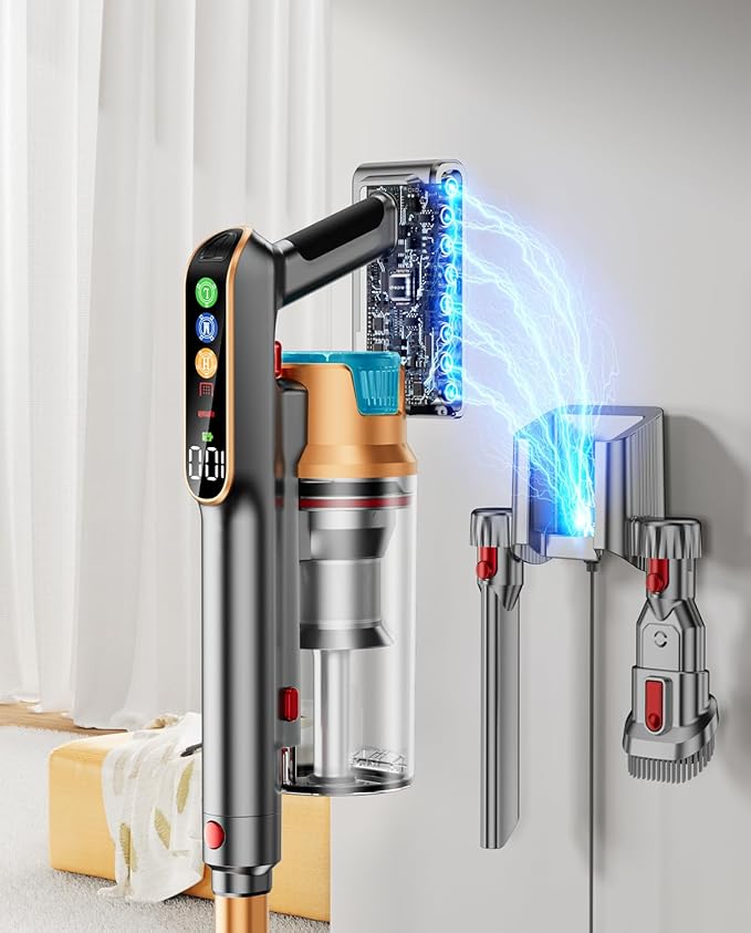Cordless Vacuum Cleaner 600W/50KPA/65Mins Vacuum Cleaners for Home Super 1.8L Cup&amp Large LED Screen Stick Vacuum Anti-Tangle Lightweight Cordless Vacuum with Charging Dock for Pet Hair/Carpet/F