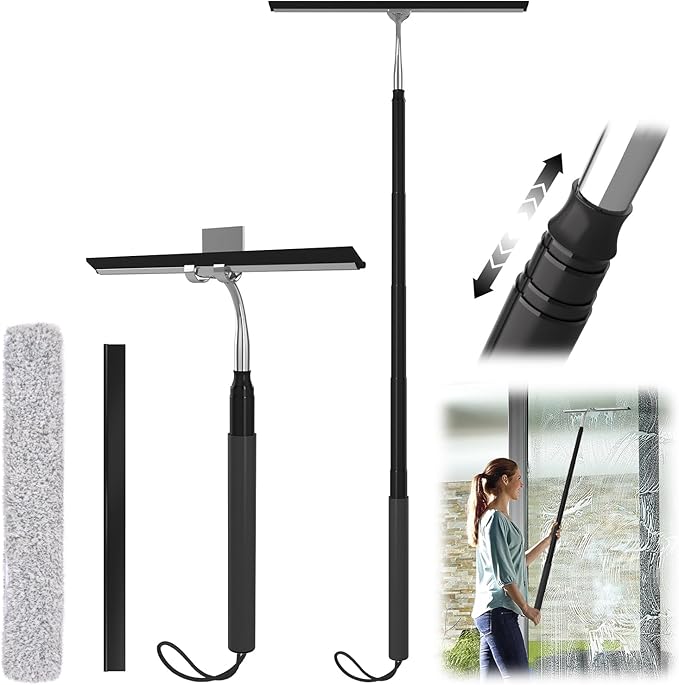 Shower Squeegee with Long Handle 15-51 Telescopic Squeegee for Window Cleaning Window Squeegee for Glass Doors Extendable Window Cleaner Tool for Tile Walls Sliding Door Floor Car Windshield