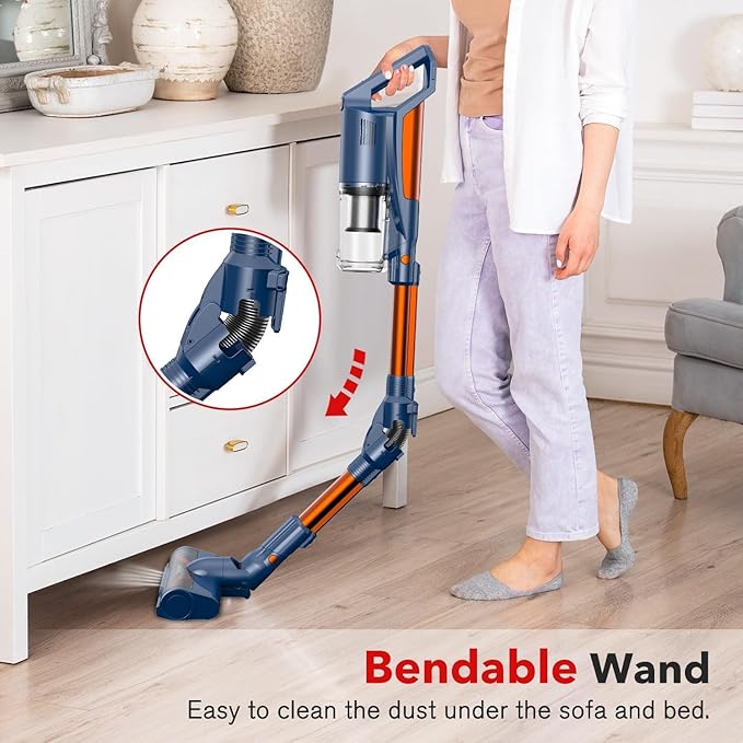 whall Cordless Vacuum Cleaner Upgraded Strong Suction Brushless Motor Cordless Stick Vacuum Cleaner Lightweight Handheld Vacuum for Home Pet Hair Carpet Hard Floor up to 55mins RuntimeBlue