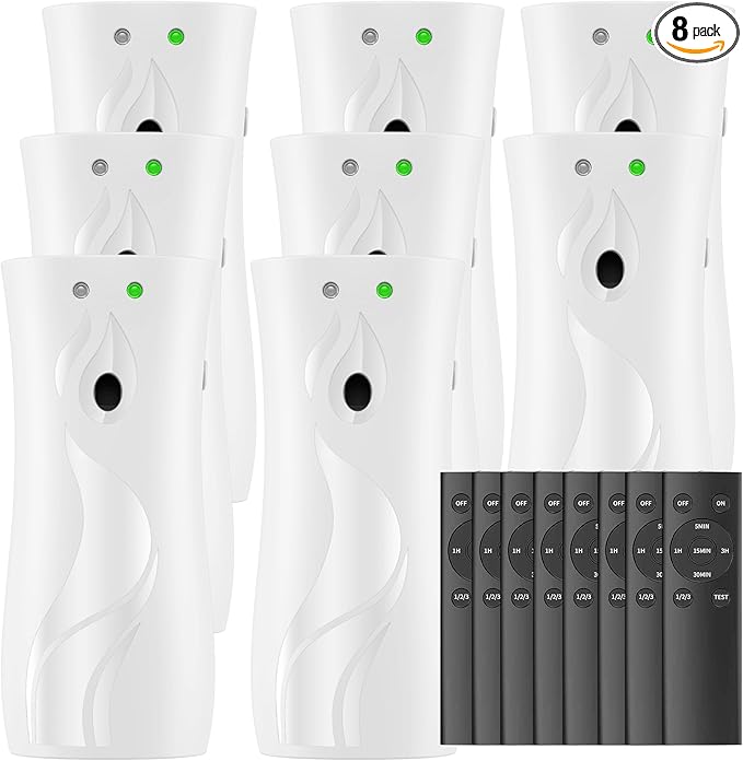 Automatic Air Freshener Spray Dispenser 8-Pack Wall Mounted or FreestandingMultiple Time SettingsCommercial and Home Use in Bathrooms Offices Living Rooms and Commercial Places (White 1121)