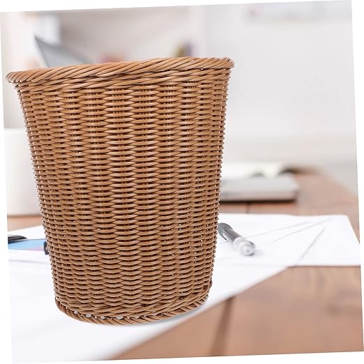 ABOOFAN 1pc Decorative Trash Can Rustproof Iron Imitated Rattan Woven Waste Basket for Office