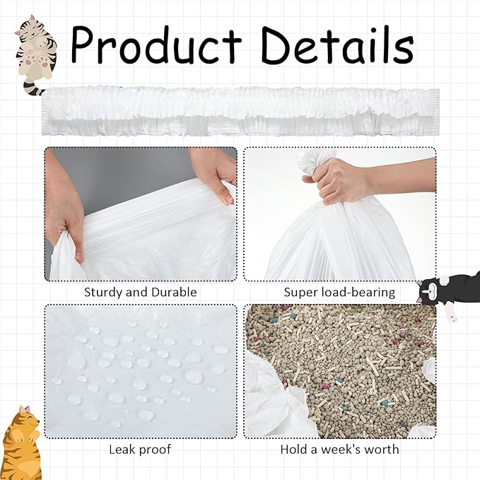 Honoson 50 Pcs Elastic Band Trash Bags for Popur X5 Self-Cleaning Litter Box Self Cleaning Litter Box Home Trash Bags for Cat Kitty (Clear)