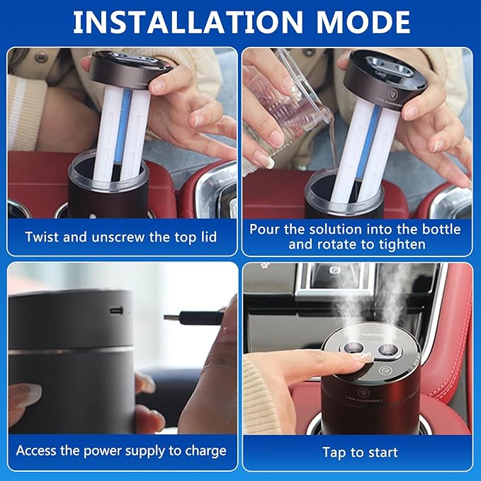 Smart Car Air FreshenerCar Air Freshener Diffuser with Humidifier Auto On/Off3 Mode Adjustable (Purple L)