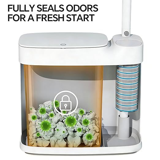 White Plastic Mini Trash Can Toilet Cleaner Stick Toilet Brush Holder 36 Refills 2-Gallon Trash Can with Pop-Out Lid Suitable for Bathrooms and Small Toilets.