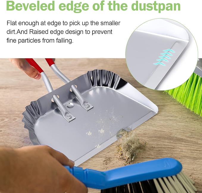 TOP DOG Metal Dustpan 17” Aluminum Dust Pans Heavy Duty Does not Chip or Bend Sheet Metal Edge Flat Against Floor for Small Item Sweeping Rubber Coated Easy to Grasp Handle (1pcs)