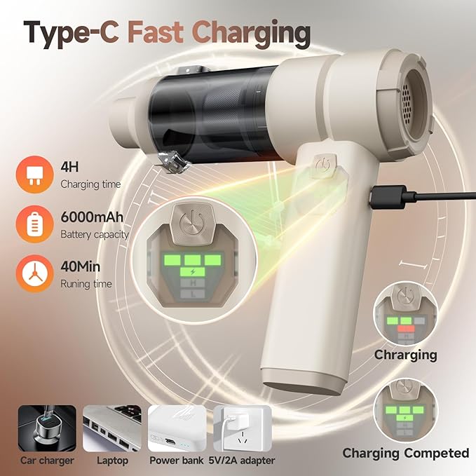 Car Vacuum Handheld Car Vacuum Cleaner Cordless with Brushless Motor 20000PA Suction High Power Rechargeable Vacuum Cleaner &amp Air Duster 4-in-1 Portable Mini Hand Vacuum Blower with LED Display