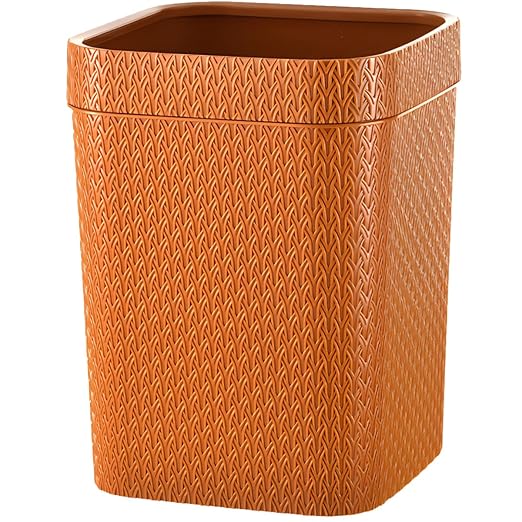 Imitation Rattan Woven Trash Can Decorative Room Trash Bin Lidless Orange Rustic Wastebasket for Kitchen Living Room Office Home Use
