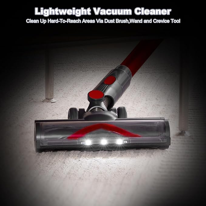 Vacuum Cleaners for Home - Cordless Stick Vacuum Cleaner Lightweight High Power Vac for Pet Hair Carpet Hardwood Floor Handheld Portable Wireless Rechargeable Battery Household VacRed