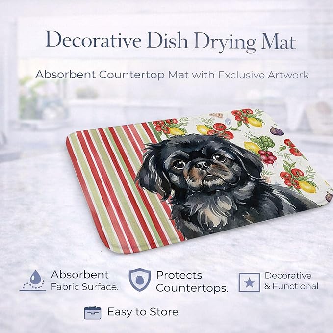 Caroline's Treasures Black Pekingese Vegetables Dish Drying Mat Absorbent Dish Drying Mat Pad for Kitchen Counter Dish Drainer Mat for Countertop 14 x 21 Multicolor