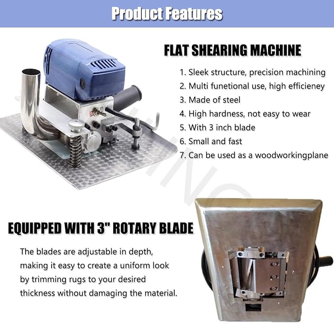 500W Carpet Trimmer Rug Shaver 15000 RPM Carpet Flat Blanket Machine Carpet Trimmer Roller Blade Tools Adjustable Depth Carpet Tufting Shears