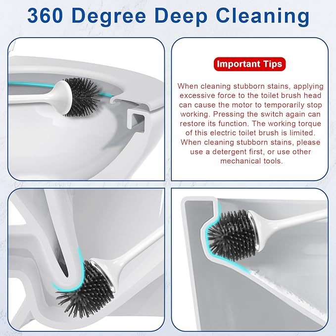 Electric Toilet Bowl BrushSilicone Toilet BrushToilet Bowl Brush and Holder Set with Ventilated HolderToilet Brush Floor Standing Wall Mounted Without DrillingRechargeable 2packs