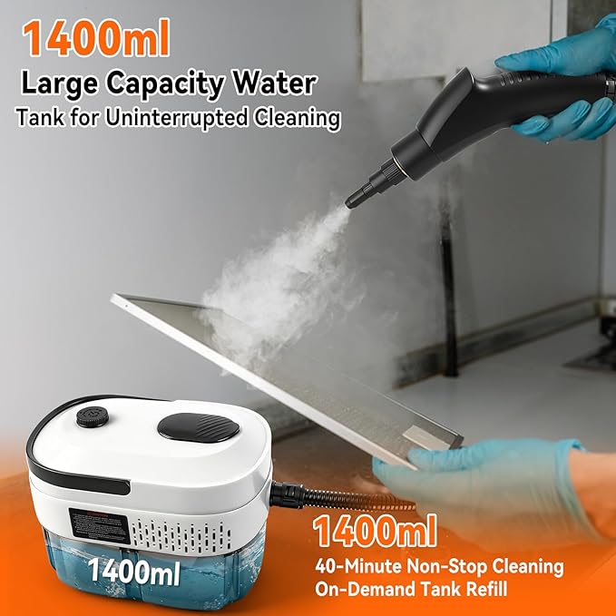 Handheld Steam Cleaner 2500W High Pressure Steam Cleaner Fast Heat-Up 3 Steam Levels 1400ml Large Capacity for Home Car Grease Grout Tile
