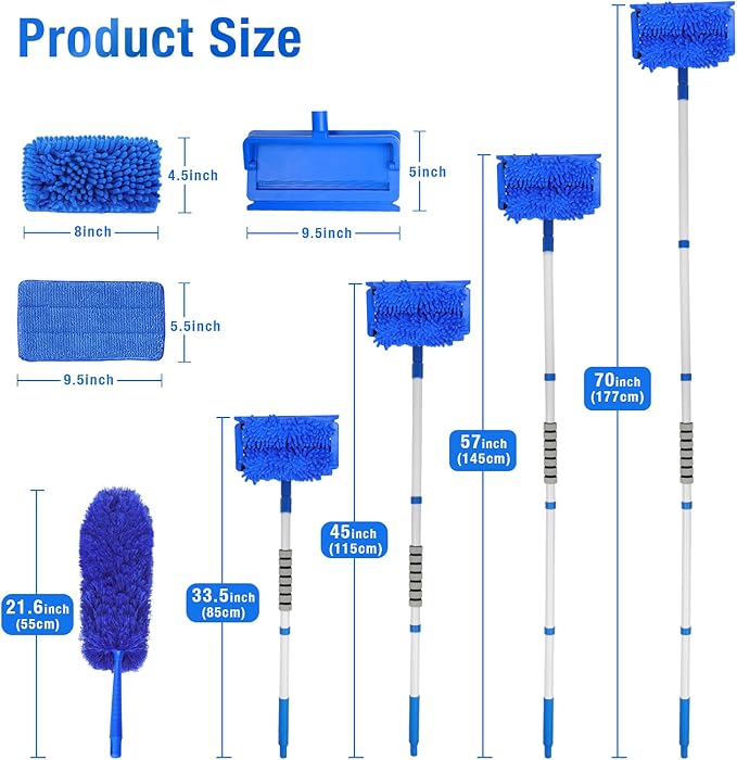 Ceiling Fan Cleaner Duster with 72 Extension Pole &amp 4 Reusable Pads High Ceiling Fan Blade Cleaning Tool Flexible Microfiber Duster for BaseboardBlindsCobwebsFloor -Lightweight &amp Washab