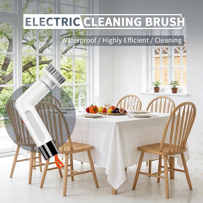 6-in-1 Electric Spin Scrubber with 5 Brush Heads – Cordless Rechargeable Dual-Speed &amp Waterproof Electric Scrubber for Cleaning Bathroom Tile Floor Window Kitchen Sink