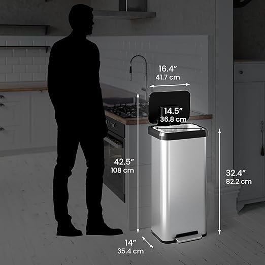 iTouchless 20 Gallon Step Pedal Kitchen Trash Can with Odor Filter Stainless Steel and Dent-Proof Black Plastic Lid Large 75 Liter Bedroom Home Office Commercial Tall Recycle Garbage Bin Wastebasket