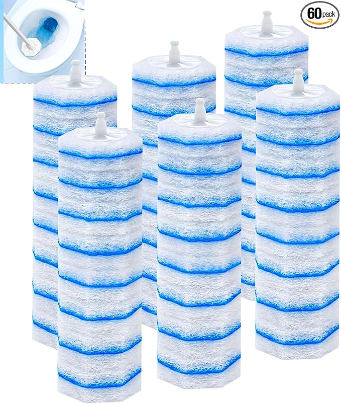 60 Pcs Disposable Toilet Wand Refills for Clorox 5X Cleaning Power Scrubber Upgrade Fiber Cleaner Heads for for Toilet and Bathroom Cleaning