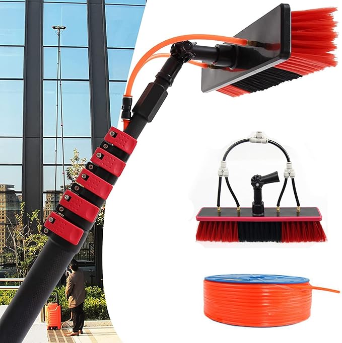 Glass Cleaning Brush Home Water Fed Telescopic Pole Kit Solar Panel Brush Rotating for Photovoltaic PanelWater Fed Telescopic Brush 3.6-10.8M Window Cleaning Pole Solar Panel Cleaning Equ