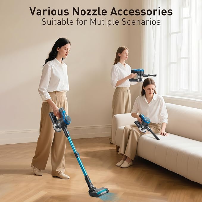 250W 25KPa Suction Cordless Vacuum Cleaner 6-in-1 Lightweight Stick Vacuum with LED Display 45 Mins Runtime for Hard Floor Carpet Pet Hair Car Cleaning