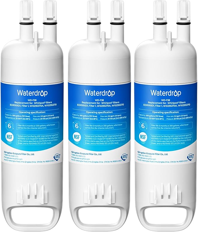 Waterdrop EDR1RXD1 Replacement for Everydrop® Filter 1 W10295370A EDR1RXD1B P8RFWB2L P4RFWB Kenmore® 46-9081 46-9930 WD-F38 Refrigerator Water Filter 3 Pack
