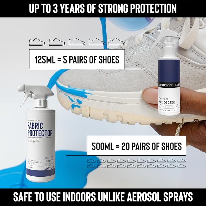 Liquiproof LABS Premium Protector Spray 125ml - long lasting waterproof and stain protection for leather suede nubuck sheepskin and fabrics. For use on shoes handbags trainers boots clothes etc