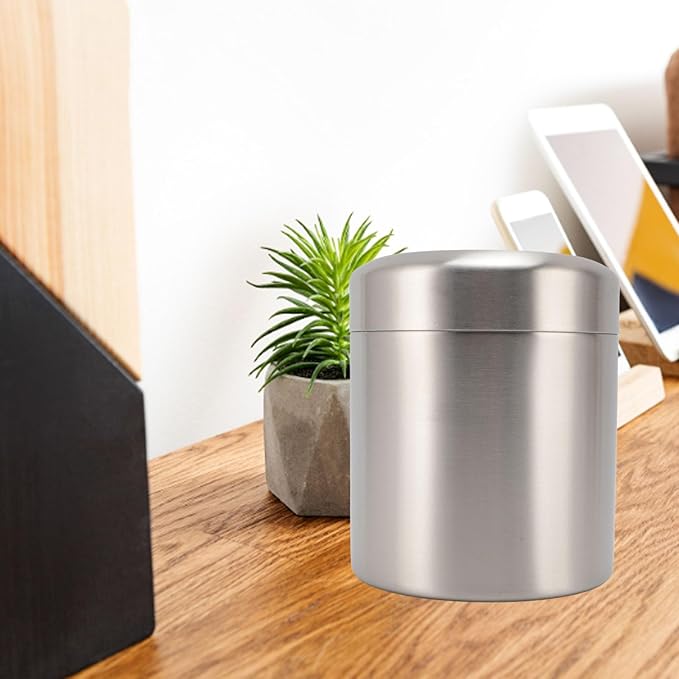 Fockety Countertop Trash Can Stainless Steel Desktop Trash Can Round Garbage Bin Tiny Waste Basket Easy to CleanCountertop Garbage Can for Home Office Near Desk Bathroom Wastebasket