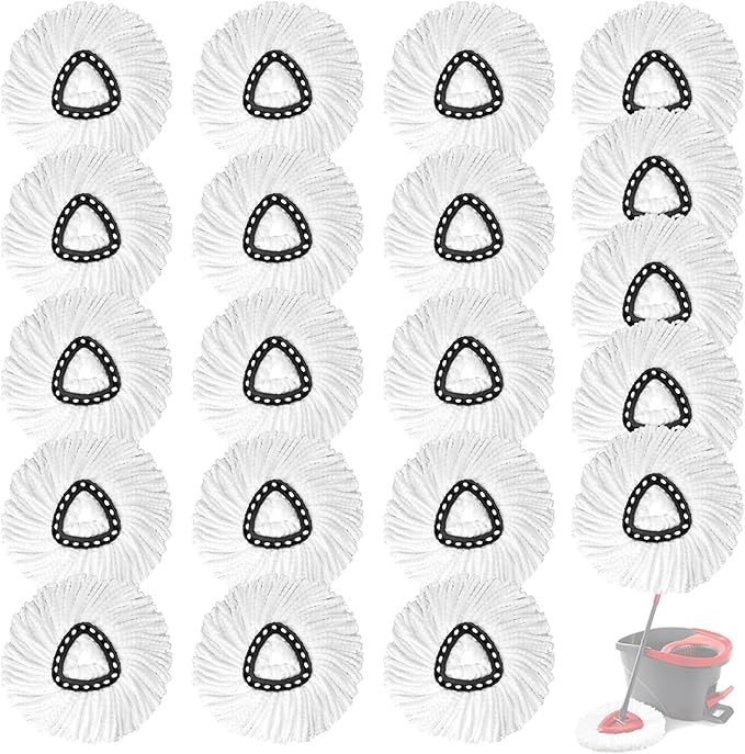 20Pack Spin Mop Replacement HeadsSpinning Mop Replace Head for Floor Cleaning 100% Microfiber Mop Head Replacement Compatible with Triangle Spin Mop Refill for Easy Wring MopWhite