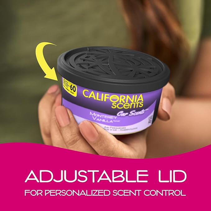 California Scents Can Air Freshener and Odor Neutralizer Set of 12 Spillproof Cans for Home and Car Assorted Scents 1.5 Oz Each (Packaging May Vary)