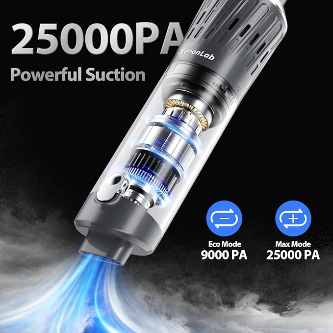Handheld Vacuum Cordless 25000Pa Car Vacuum 3-in-1 Handheld Vacuum Includes Smart Display and Charging Base Hand Vac Cordless Rechargeable One-Touch Empty for Home/Pet/Car (Silver)