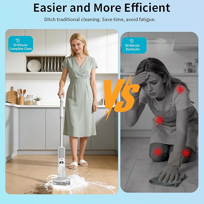 Electric Spin Scrubber Cordless 20W High-Torque Cleaning Brush Scrubber IPX7 Waterproof Electric Scrubber with Dual Speed for Kitchen Bathroom (S8)