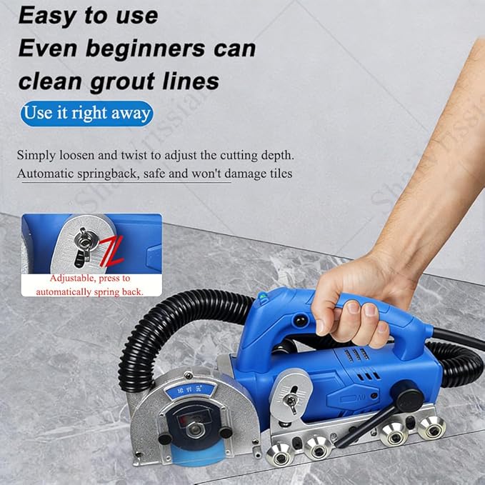 Electric Tile Grout CleanerPortable Self Vacuuming Machine 9000 RPMwith Tool SetDust Blowing Designfor Dust Tile Joint and Hard Cement Removal