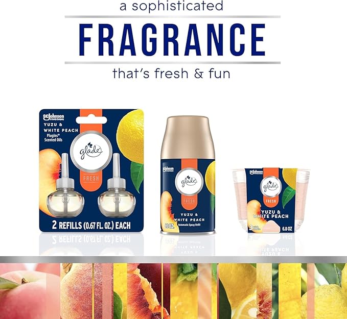 Glade PlugIns Scented 2-Count Oil Refills Yuzu &amp White Peach – 6 Pack (0.67 oz Each) – Long-Lasting Air Freshener Refill for Home Office &amp Bathroom