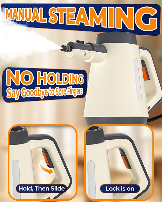 Handheld Steam Cleaner for cleaning 1500W 15s Fast-Heat Lockable Steam Trigger &amp Accessories No Cooling Add Water Anytime Multi-Steam Cleaner for Home Car Bathroom Kitchen Upholstery Gro