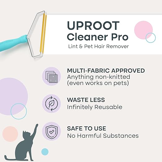 Uproot Cleaner Pro Pet Hair Remover + Clean Glove Wipes Pro (6 Pack) Set: The Ultimate Pet Hair Removal Tool for Non-Knit Surfaces &amp Extra-Thick Dog &amp Cat Wipes for Paws Eyes Ears Butt &amp