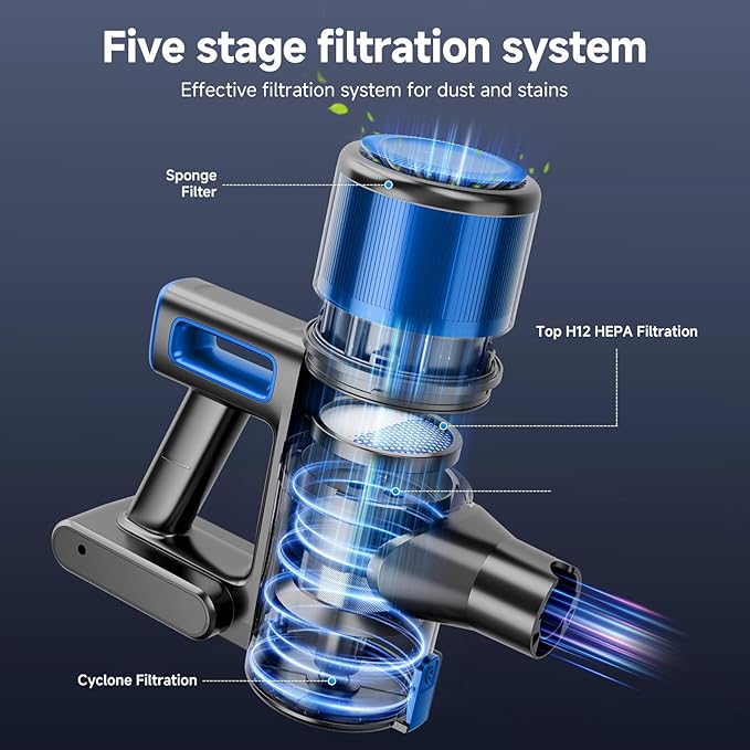 Cordless Vacuum Cleaner for Home - Lightweight Stick Vacuum Clean with Rechargeable Battery Max 45Mins Runtime 8 in 1 Handheld Vacuum for Hardfloor &amp Carpets Pet Hair Blue&ampBlack