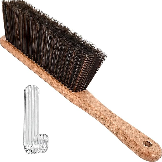 Wooden Handle Hand Broom with Gentle Dense Bristles for Dusting Furniture and Car Hand Broom Brush