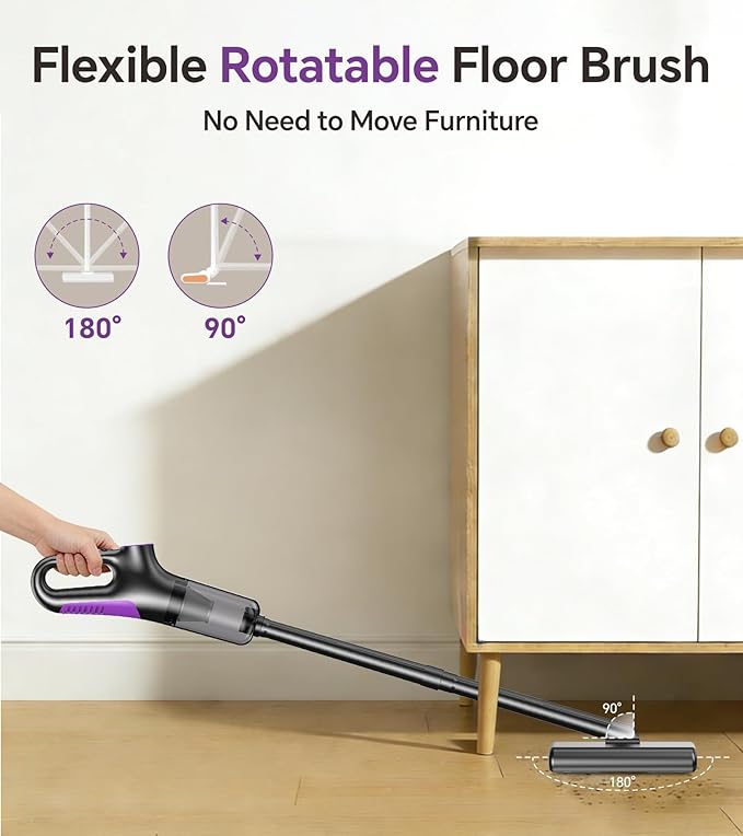 Cordless Vacuum Cleaner Stick Vacuum Cordless Rechargeable with Powerful Suction and LED Display Portable Vacuum Cleaners for Home Wireless Vacuum for Hardwood Floor Carpet Pet Hair Black