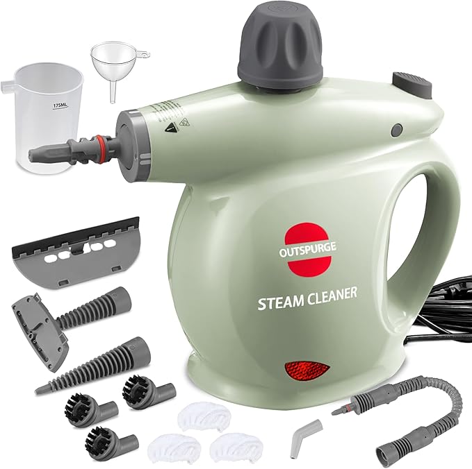 Handheld Steam Cleaner Pressurized Multi-Surface Steam Shot with 13 Accessories Safety Lock Steamer for Cleaning Floor Upholstery Grout Windows Couch and Car Green