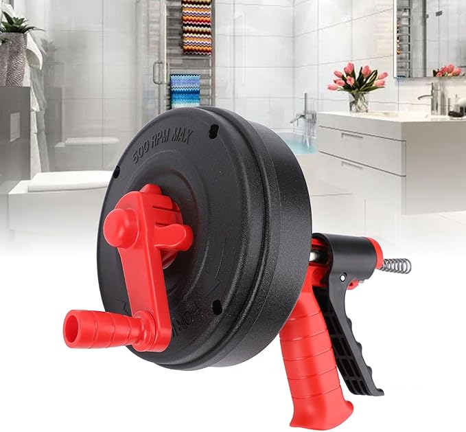 AUNMAS 65 Manganese Steel Drain Snake Manual Drill Powered Pipe Unblocker Flexible 65ft Clog Remover for Toilet Sink Bathtub (Fits 2-3 Pipes) (10m Spring)