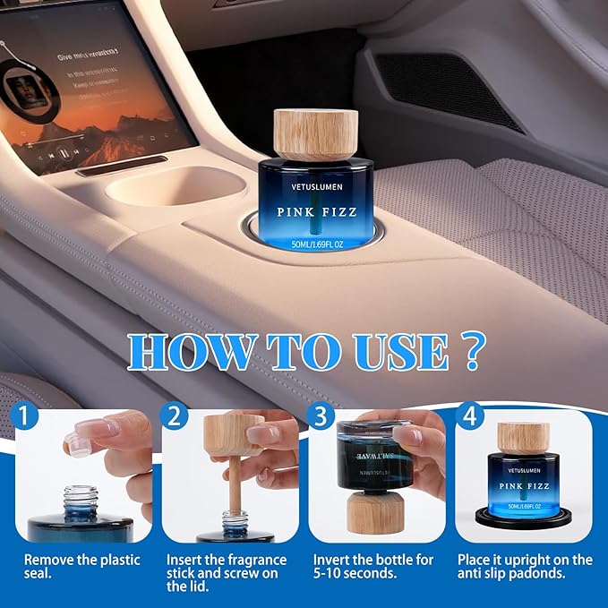 6 Pack Car Air Freshener 50ml (1.7fl oz) / Each Large Capacity Air Freshener Diffuser Set Natural Essential Oil Fragrance Aromatherapy Long-Lasting Scent for Car Cup Holder Accessories