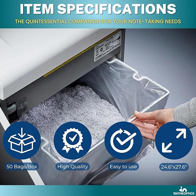 1InTheOffice Shredder Bags 15.8 Gallon Paper Shredder Waste bags 15.8 Gal. 50/Box