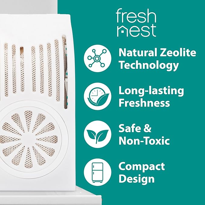 Refrigerator Deodorizer with Zeolites (4-Pack) - Odor Eliminator for Fridge &amp Freezer - Outshines Baking Soda and Bamboo Charcoal Bags - Long-Lasting &amp Safe