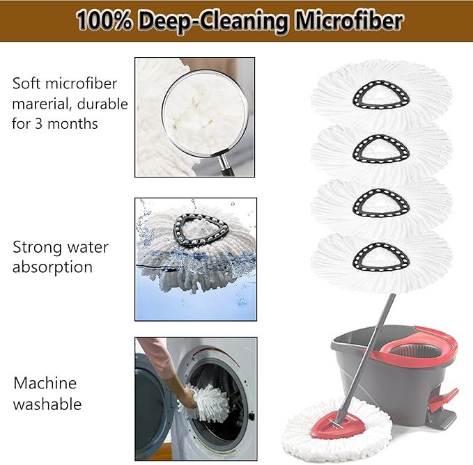 20Pack Spin Mop Replacement Heads100% Microfiber Mop Head Replacement Compatible with Triangle Spin Mop Easywring 1-Tank System Easy Cleaning Microfiber Machine Washable