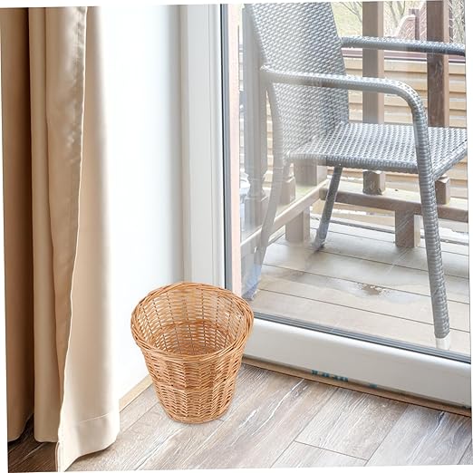 Lurrose Woven Rattan Trash Can Household Wastebasket Indoor Storage Bin for Office and Home Use Decorative Basket for Paper Recyclables and Trash
