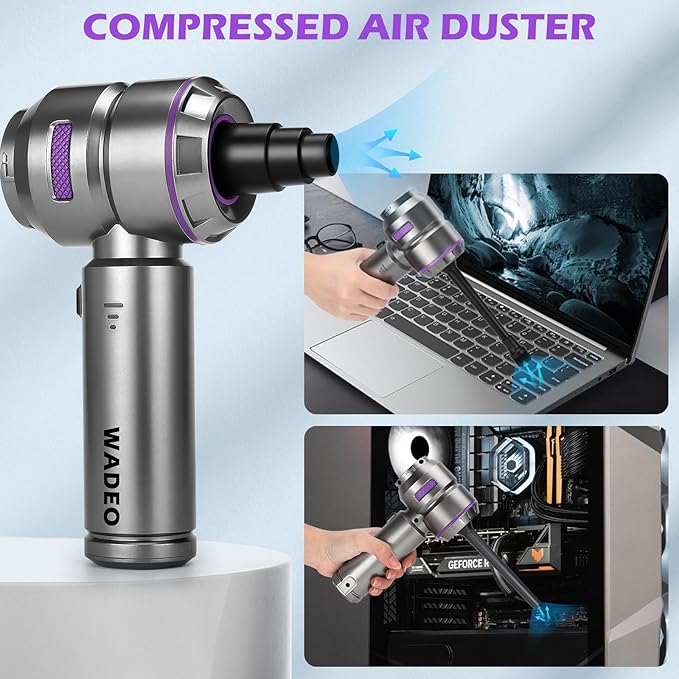 WADEO Handheld Vacuum Cordless 4-in-1 21000PA Brushless Car Vacuum &amp 210000RPM Air Duster 7500mAh Battery Air Blower Wireless Handheld Vacuum for Car Office and Home Cleaning