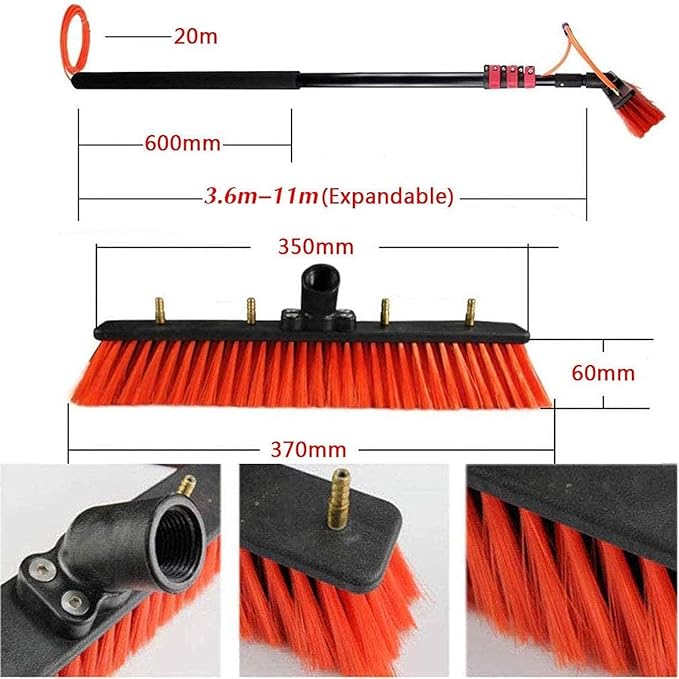 Cleaning Washing Brush Window Cleaning PoleWater Fed Telescopic BrushExtendable Cleaner Conservatory Roof Cleaning Tools for Photovoltaic (12FT/3.6M)