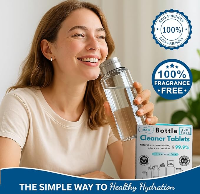120 Pcs Water Bottle Cleaning Tablets Bottle Cleaning Tablets for Stainless Steel Water Bottles &amp Tumblers Bottle Cleaner tablets are ideal cleaner for all Water Bottles Removes Odor &amp Stai