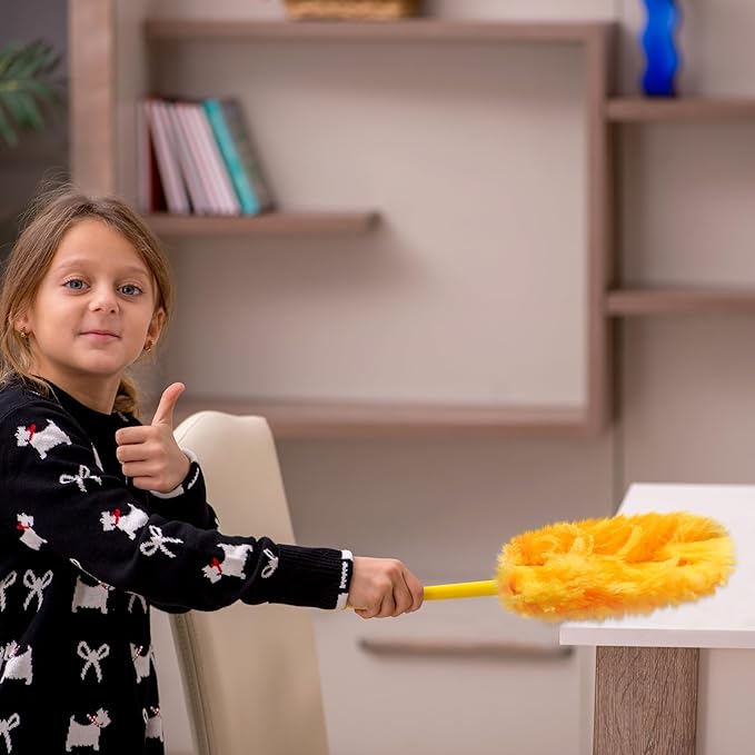 Vesici 100 Pcs Duster Refills Compatible with Swiffer Dusters Bulk Disposable Replacement Thickened with 1 Handle Heavy Duty for Cleaning Office (Orange)